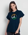 Shop Tri Peace Boyfriend T-Shirt Navy Blue-Front