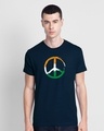 Shop Tri Peace Half Sleeve T-Shirt Navy Blue-Front