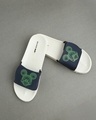 Shop Women's White Trippy Mickey Printed Velcro Sliders-Front