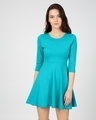 Shop Tropical Blue Flared Dress-Front