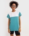 Shop Tropical Blue-White Color Block Boyfriend T-shirt-Front