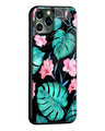 Shop Iphone 12 Pro Max Tropical Leaves & Pink Flowers Glass Case-Design