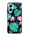 Shop Tropical Leaves & Pink Flowers Premium Glass case for Realme C33 (Shock Proof,Scratch Resistant)-Front