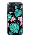 Shop Tropical Leaves & Pink Flowers Premium Glass case for Vivo Y16 (Shock Proof,Scratch Resistant)-Front