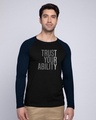Shop Trust Your Ability Full Sleeve Raglan T-Shirt Navy Blue-Black-Front