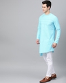 Shop Turquoise Blue Solid Straight Kurta With Yoke Thread Work With Kurta Pyjama-Design