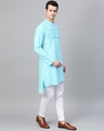 Shop Turquoise Blue Solid Straight Kurta With Yoke Thread Work With Kurta Pyjama-Full