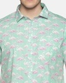 Shop Men Short Sleeve Cotton Casual  Green Pink Flamingo Bird Printed Shirt-Full