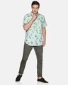 Shop Men Short Sleeve Cotton Printed African Graphic Teal Green Shirt-Full