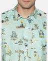 Shop Men Short Sleeve Cotton Printed African Graphic Teal Green Shirt