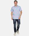 Shop Men Short Sleeve Cotton Printed Blue Feather Pink Shirt-Full