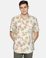 Shop Men Short Sleeve Cotton Printed Graphic On Beige Shirt-Front