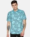Shop Men Short Sleeve Cotton Printed Leaf Pineapple Fruit Blue Shirt-Front