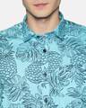 Shop Men Short Sleeve Cotton Printed Leaf Pineapple Fruit Blue Shirt