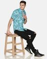 Shop Men Short Sleeve Cotton Printed Leaf Pineapple Fruit Blue Shirt