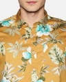 Shop Men Short Sleeve Cotton Printed Mustard Yellow Shirt