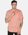 Shop Men Short Sleeve Cotton Printed Peach Pink Pineapple Shirt-Front