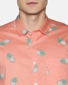 Shop Men Short Sleeve Cotton Printed Peach Pink Pineapple Shirt