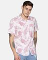 Shop Men Short Sleeve Cotton Printed Pink White Shirt-Front