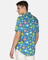 Shop Men Short Sleeve Cotton Printed Sea Wave Graphics On Blue Shirt-Design