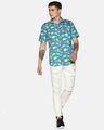Shop Men Short Sleeve Cotton Printed Sea Wave Graphics On Blue Shirt-Full