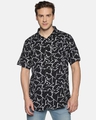 Shop Men Short Sleeve Rayon Cotton Casual  Black Geometric Printed Shirt-Front