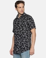 Shop Men Short Sleeve Rayon Cotton Casual  Black Geometric Printed Shirt-Design