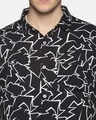 Shop Men Short Sleeve Rayon Cotton Casual  Black Geometric Printed Shirt-Full