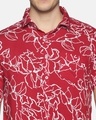 Shop Men Short Sleeve Rayon Cotton Casual  Red Abstract Wave Printed Shirt-Full