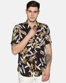 Shop Men Short Sleeve Rayon Printed Black Yellow Shirt-Front