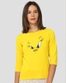 Shop Tweety Face Round Neck 3/4 Sleeve T-Shirt(LTL) Pineapple Yellow-Front