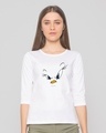 Shop Tweety Face Round Neck 3/4 Sleeve T-Shirt (LTL) White-Front