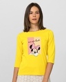 Shop Unique Minnie Round Neck 3/4th Sleeve T-Shirt (DL) Pineapple Yellow-Front