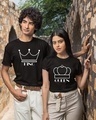Shop Pack of 2 Unisex Black King & Queen Couple T-shirt-Front