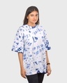 Shop Women's Blue & White Tie & Dye Relaxed Fit T-shirt-Full