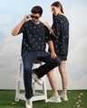 Shop Unisex Navy Blue All Over Printed Loose Fit T-shirt-Front