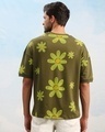 Shop Unisex Olive Green Floral Printed Loose Fit T-shirt-Full