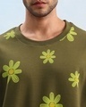 Shop Unisex Olive Green Floral Printed Loose Fit T-shirt