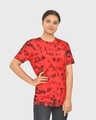Shop Women's Red & Black Tie & Dye Relaxed Fit T-shirt-Front