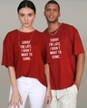 Shop Unisex Red Typography Oversized T-shirt-Front