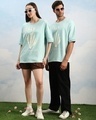 Shop Unisex Turquoise Blue Embossed Printed Loose Fit  T-shirt-Front