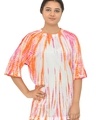 Shop Women's White & Orange Tie & Dye Relaxed Fit T-shirt-Front