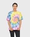 Shop Women's Yellow & Blue Tie & Dye Relaxed Fit T-shirt-Front