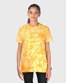 Shop Women's Yellow & White Tie & Dye Relaxed Fit T-shirt-Front