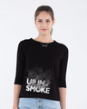 Shop Up In Smoke Typography Round Neck 3/4th Sleeve T-Shirt-Front