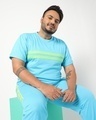 Shop Men's Blue Striped Super Loose Fit Plus Size T-shirt-Front