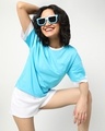 Shop Women's Blue & White Color Block Boyfriend T-shirt-Front