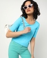 Shop Upbeat Blue Elbow Sleeve Round T-shirt-Front