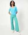 Shop Upbeat Blue Elbow Sleeve Round T-shirt-Full