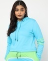 Shop Upbeat Blue  Full Sleeve Color Block Hoodie T-shirt-Front
